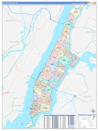 New York County, NY ColorCast style ZIP Code wall map