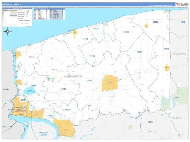 Niagara County, NY ZIP Code Wall Map, Business Reference style