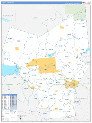 Oneida County, NY Business Reference style ZIP Code wall map