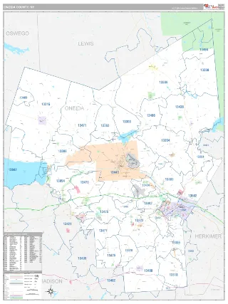 Oneida County, NY Classic style ZIP Code wall map
