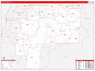 Ontario County, NY RedLine style ZIP Code wall map