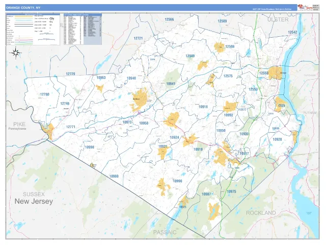 Orange County, NY ZIP Code Wall Map, Business Reference style