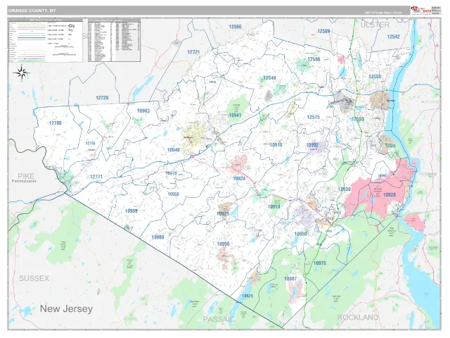 Orange County, NY ZIP Code Wall Map, Classic style