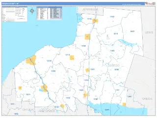 Oswego County, NY Business Reference style ZIP Code wall map