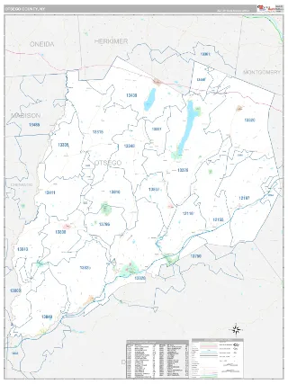 Otsego County, NY Classic style ZIP Code wall map
