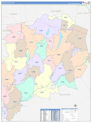 Otsego County, NY ColorCast style ZIP Code wall map