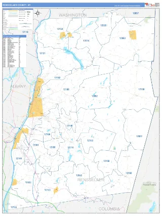 Rensselaer County, NY Business Reference style ZIP Code wall map