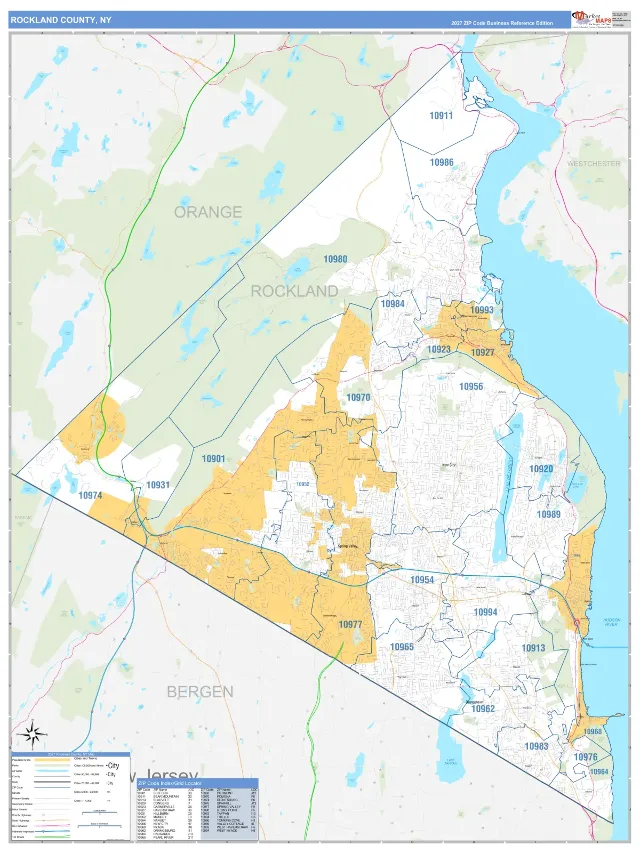 Rockland County, NY ZIP Code Wall Map, Business Reference style
