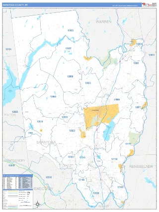 Saratoga County, NY Business Reference style ZIP Code wall map