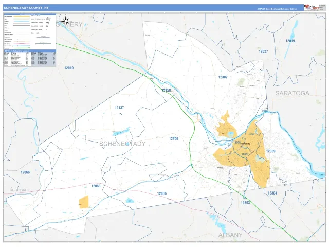 Schenectady County, NY ZIP Code Wall Map, Business Reference style