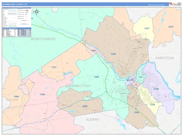 Schenectady County, NY ZIP Code Wall Map, ColorCast style