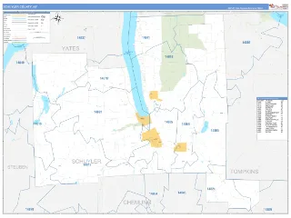 Schuyler County, NY Business Reference style ZIP Code wall map