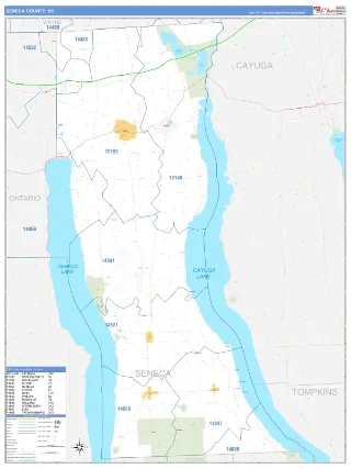 Seneca County, NY Business Reference style ZIP Code wall map