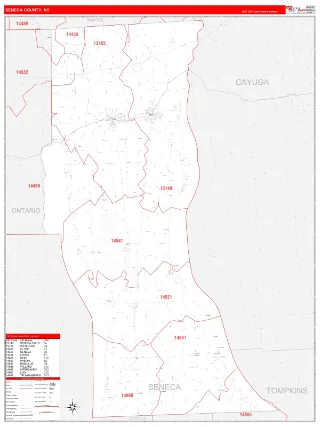 Seneca County, NY RedLine style ZIP Code wall map