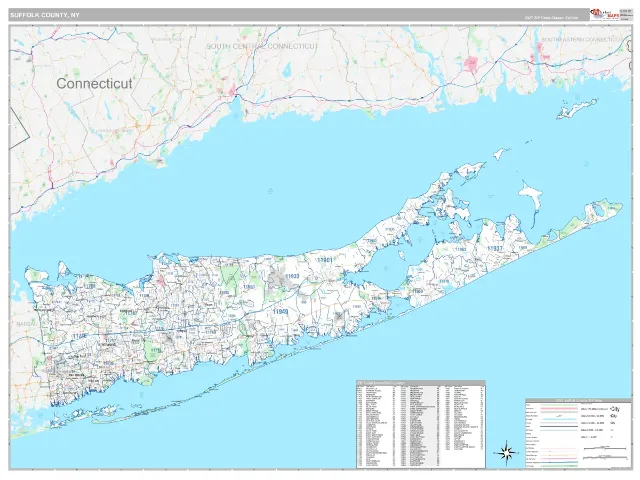 Suffolk County, NY ZIP Code Wall Map, Classic style