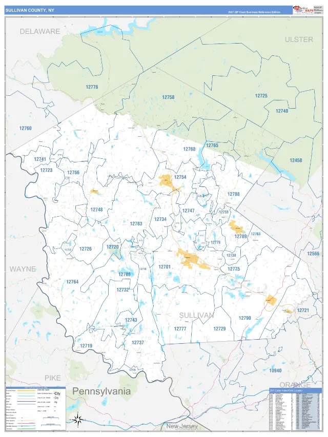 Sullivan County, NY ZIP Code Wall Map, Business Reference style