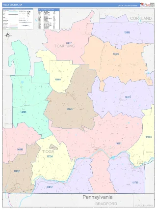 Tioga County, NY ColorCast style ZIP Code wall map
