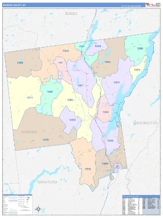 Warren County, NY ColorCast style ZIP Code wall map