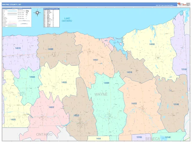 Wayne County, NY ZIP Code Wall Map, ColorCast style