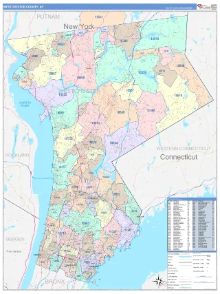 Westchester County, NY ColorCast style ZIP Code wall map