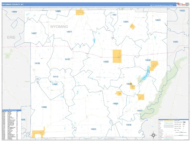 Wyoming County, NY ZIP Code Wall Map, Business Reference style