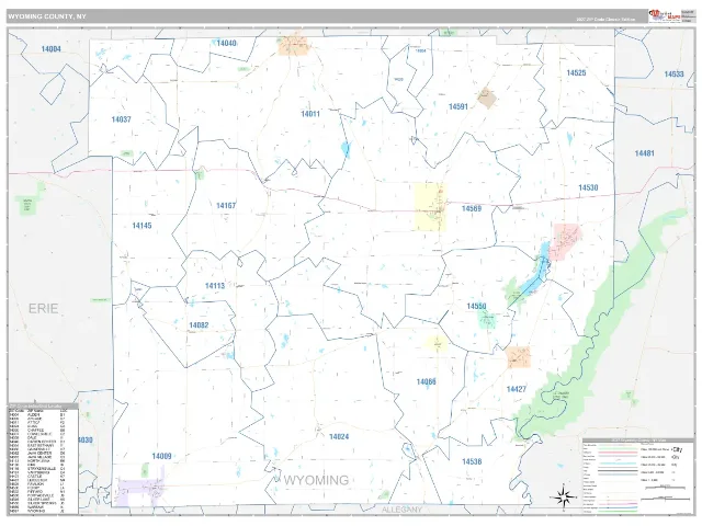 Wyoming County, NY ZIP Code Wall Map, Classic style