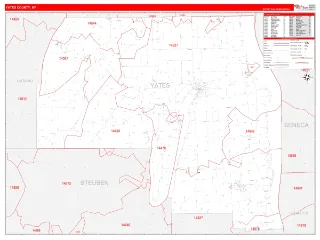 Yates County, NY RedLine style ZIP Code wall map