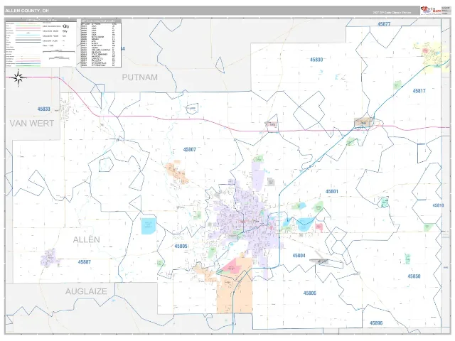 Allen County, OH ZIP Code Wall Map, Classic style