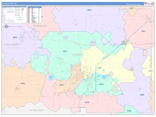 Allen County, OH ColorCast style ZIP Code wall map