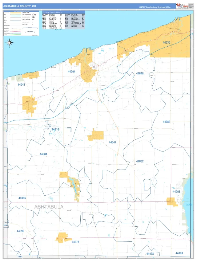 Ashtabula County, OH ZIP Code Wall Map, Business Reference style