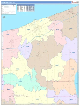 Ashtabula County, OH ColorCast style ZIP Code wall map