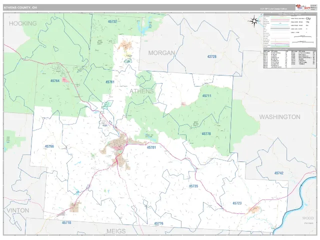 Athens County, OH ZIP Code Wall Map, Classic style