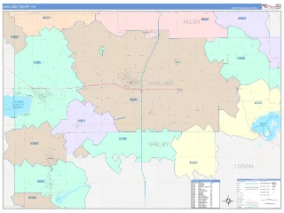 Auglaize County, OH ColorCast style ZIP Code wall map