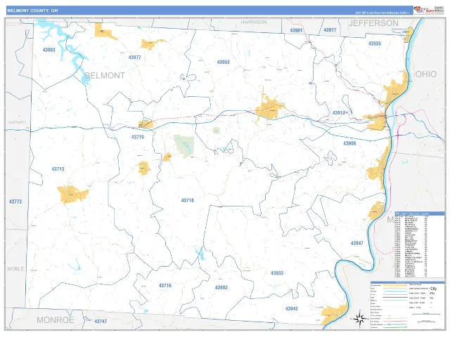 Belmont County, OH ZIP Code Wall Map, Business Reference style
