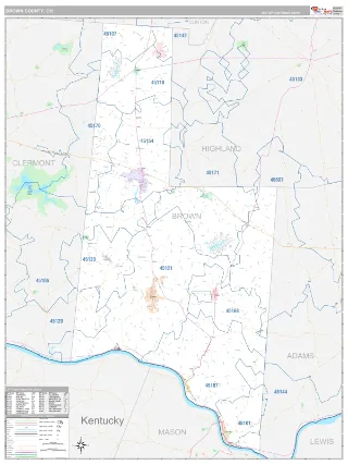 Brown County, OH Classic style ZIP Code wall map