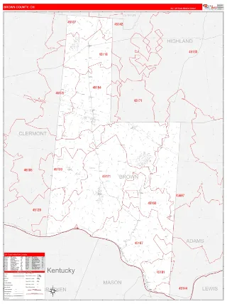 Brown County, OH RedLine style ZIP Code wall map