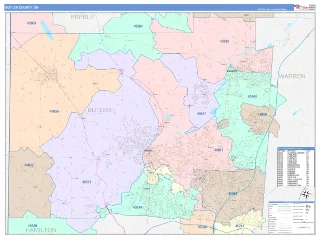 Butler County, OH ColorCast style ZIP Code wall map