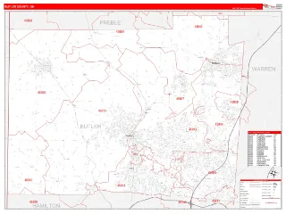 Butler County, OH RedLine style ZIP Code wall map