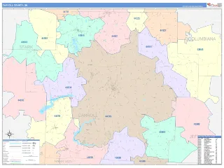 Carroll County, OH ColorCast style ZIP Code wall map