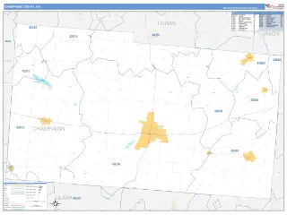 Champaign County, OH Business Reference style ZIP Code wall map