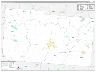 Champaign County, OH Classic style ZIP Code wall map
