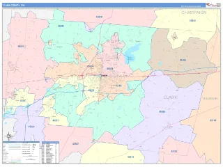 Clark County, OH ColorCast style ZIP Code wall map