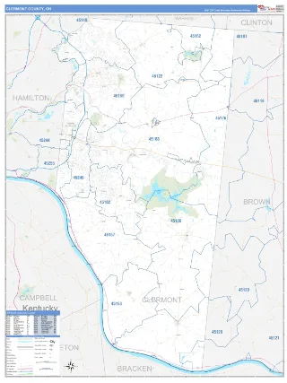 Clermont County, OH Business Reference style ZIP Code wall map