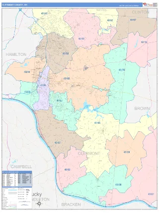 Clermont County, OH ColorCast style ZIP Code wall map