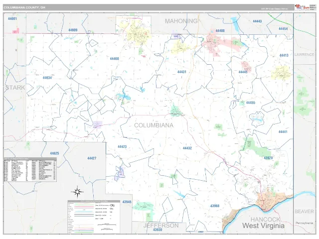 Columbiana County, OH ZIP Code Wall Map, Classic style