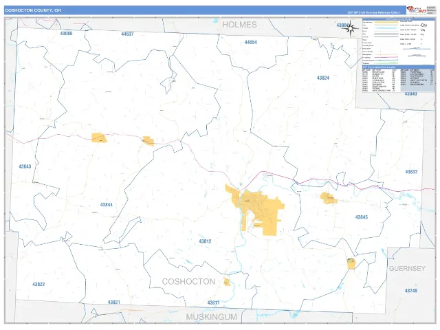 Coshocton County, OH ZIP Code Wall Map, Business Reference style