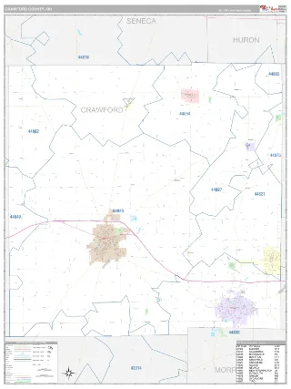 Crawford County, OH Classic style ZIP Code wall map