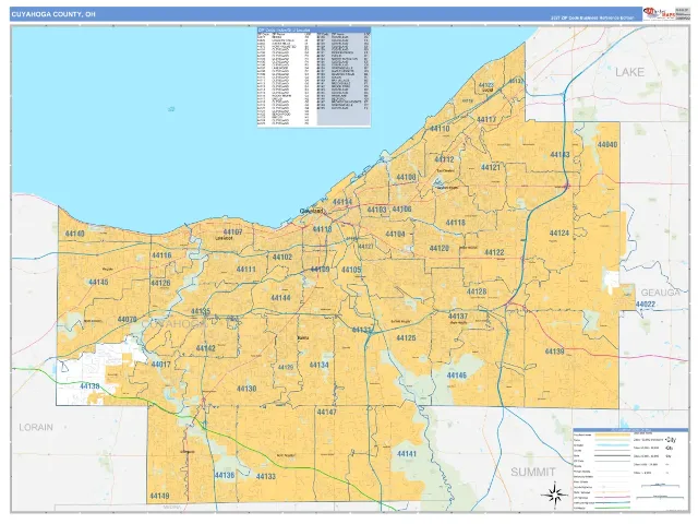 Cuyahoga County, OH ZIP Code Wall Map, Business Reference style