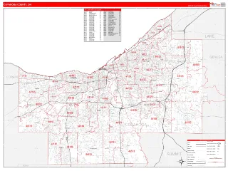 Cuyahoga County, OH RedLine style ZIP Code wall map