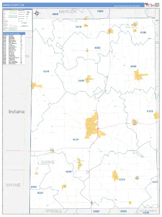 Darke County, OH Business Reference style ZIP Code wall map